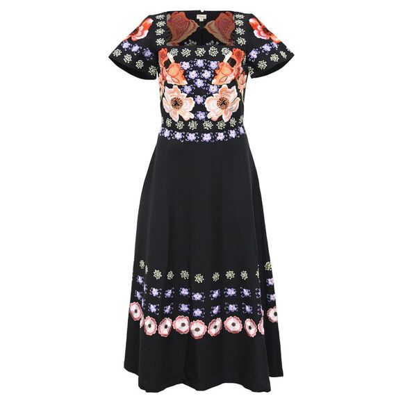Temperley London Floral Embroidered Dress in Black Cotton